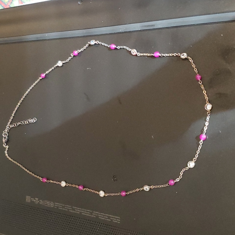 24" silver chain with ruby and diamond stations
